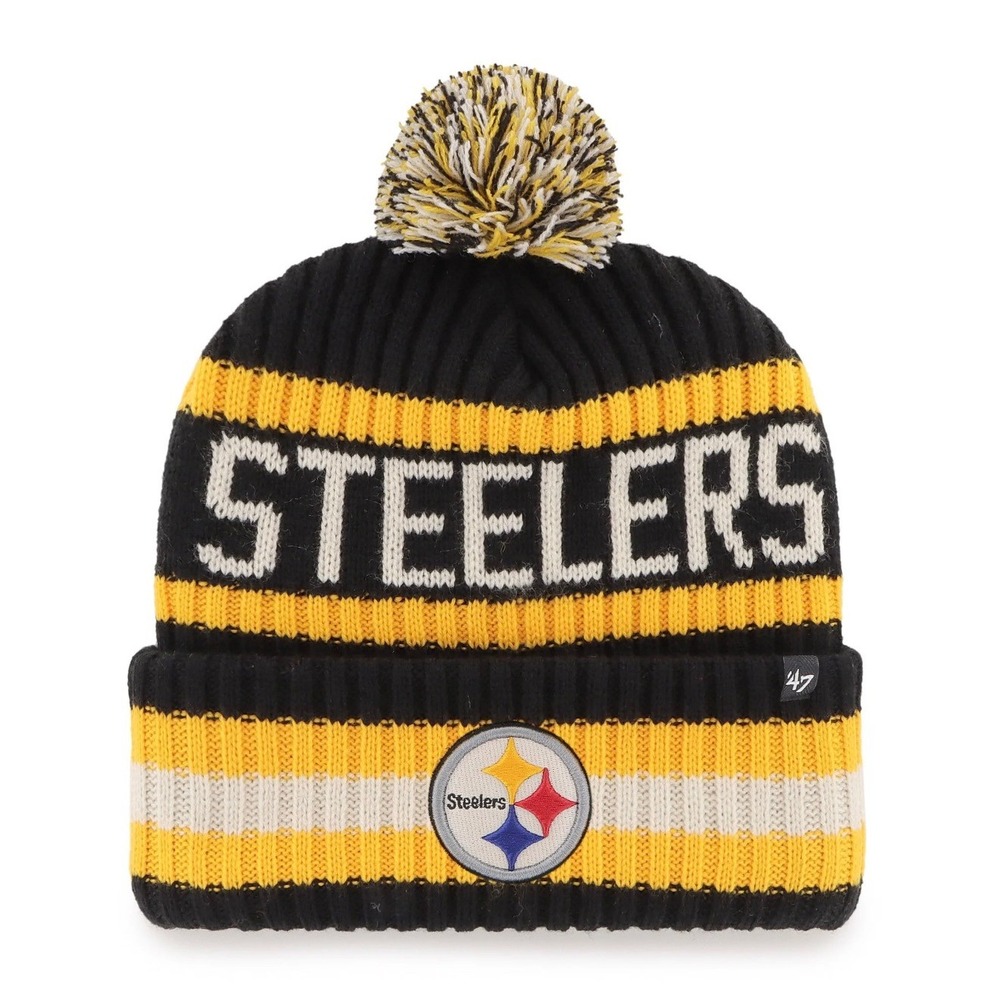 Pittsburgh Steelers Bering 47 Brand Cuff Knit‎ Beanie Hat Pom Black Yellow OSF